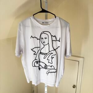 Zara EUC Women's Mona Lisa White Oversized T-Shirt Short Sleeve Size L